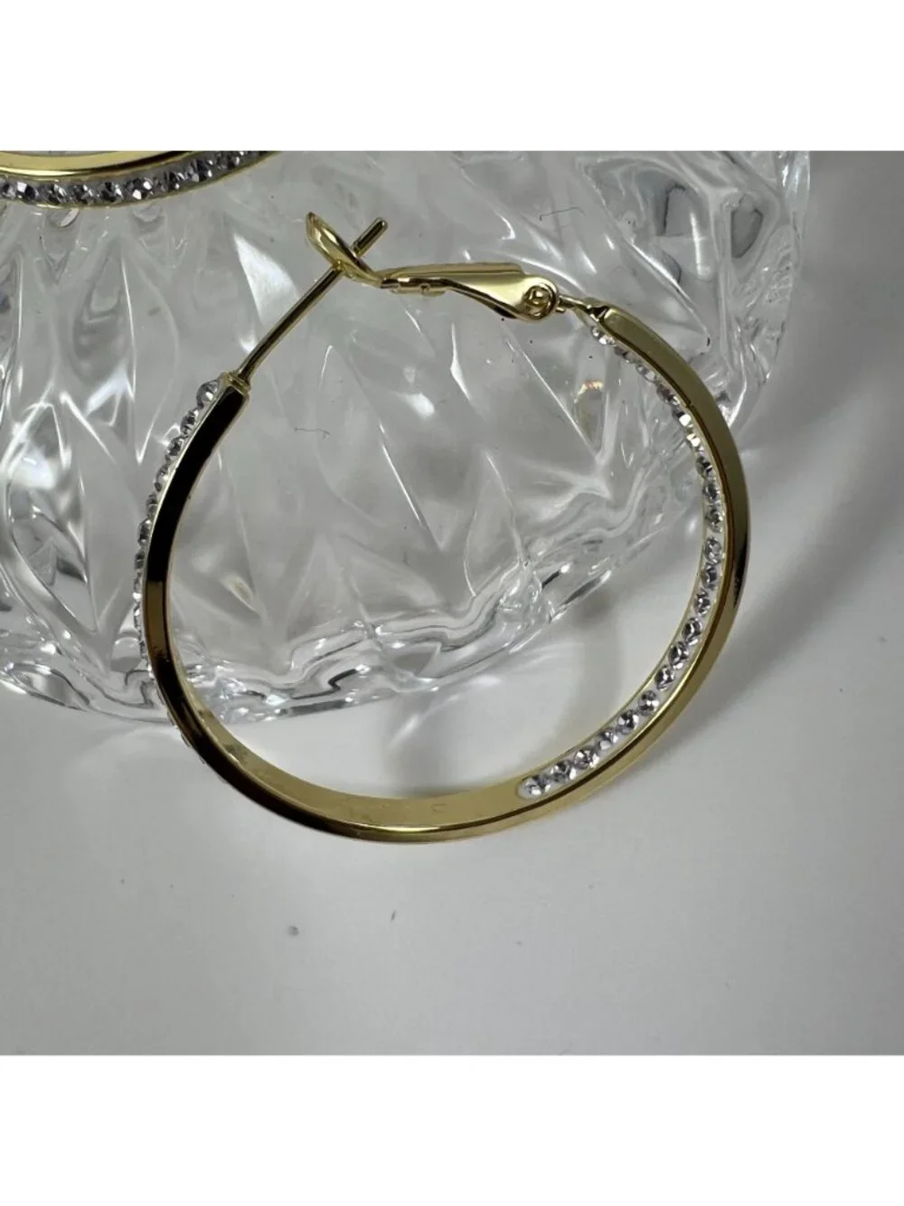 Gold Hoop Earrings With Rhinestone Detailing ATI BRCH - Picture 2 of 3